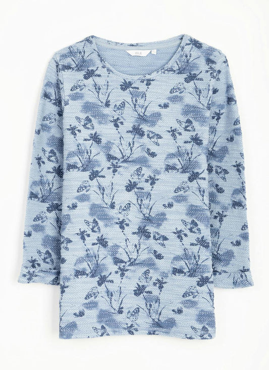  Cotton Rich Textured Crew Neck Printed Top