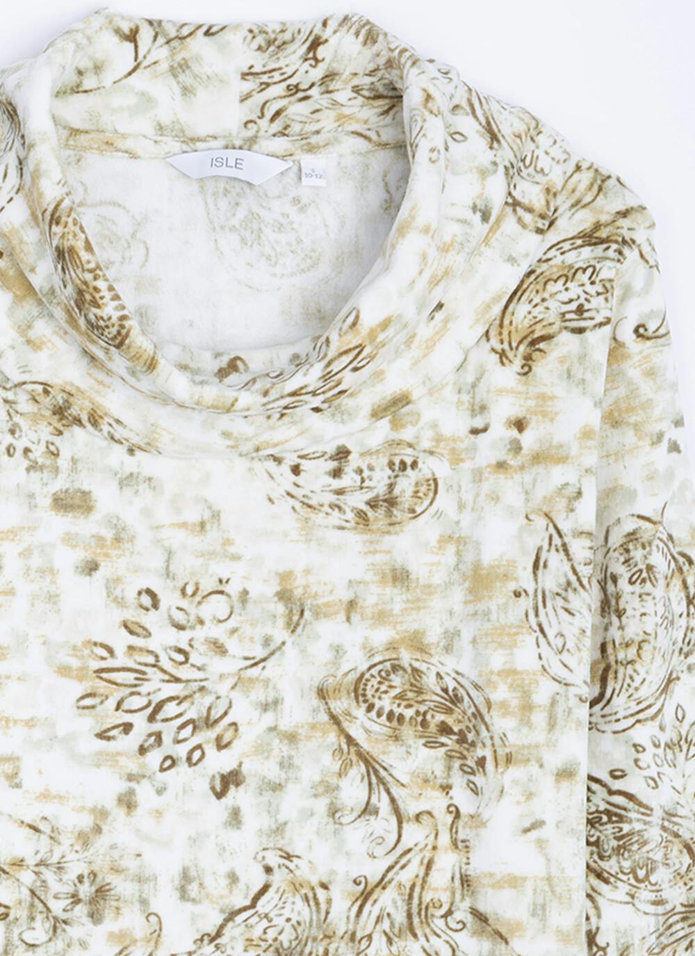  Velour Printed Cowl Neck Top