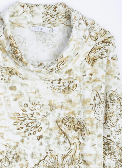  Velour Printed Cowl Neck Top