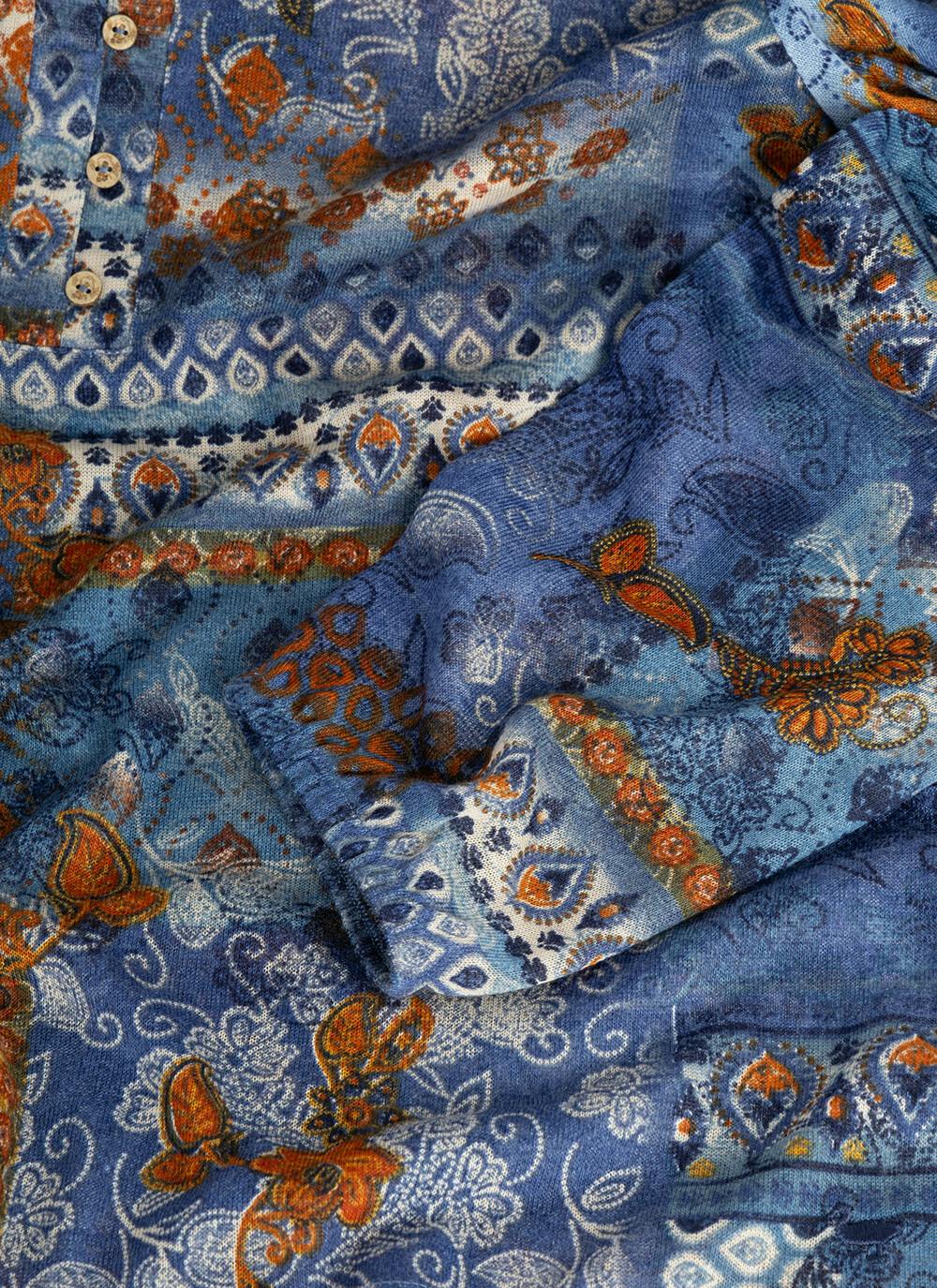  Jersey Printed V-Neck Top