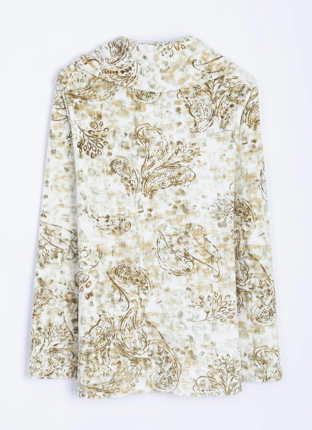  Velour Printed Cowl Neck Top