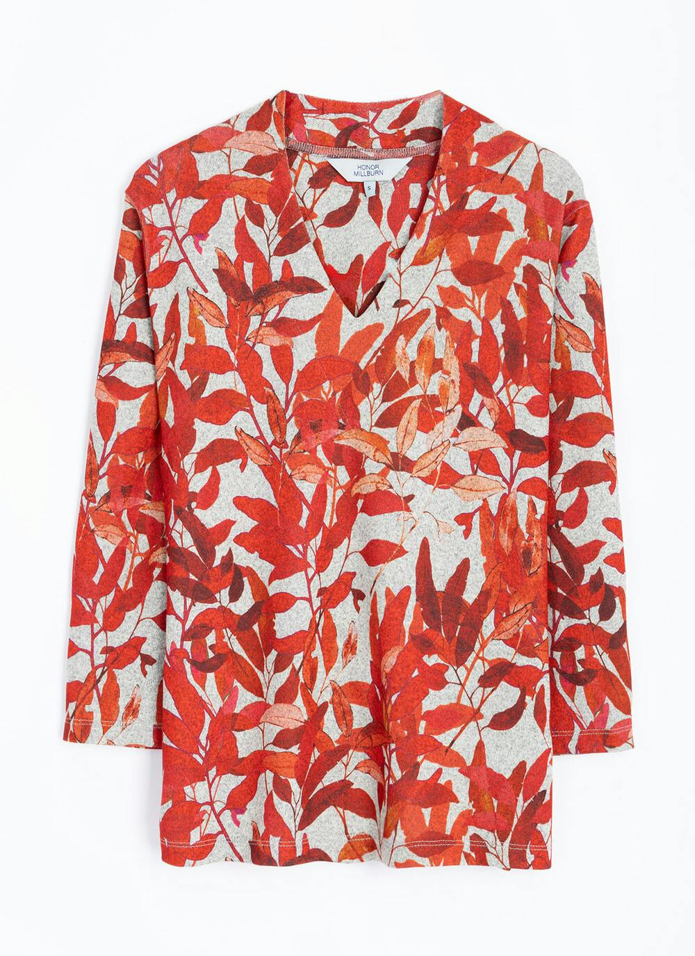  Warm Touch Jersey V Neck Print Top