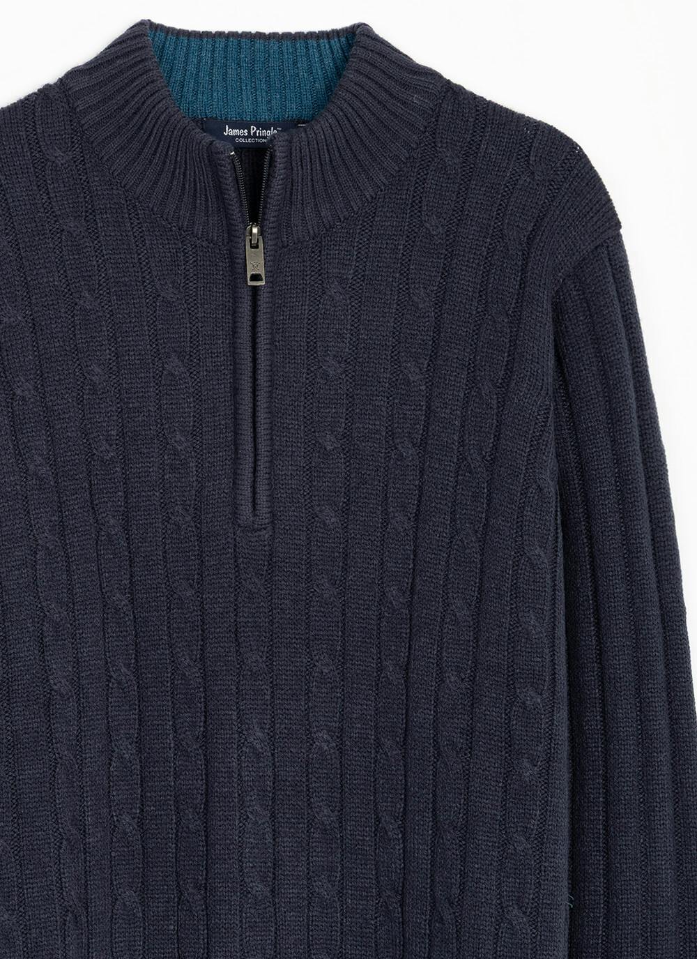  Textured Cable Knit Zip Neck Jumper