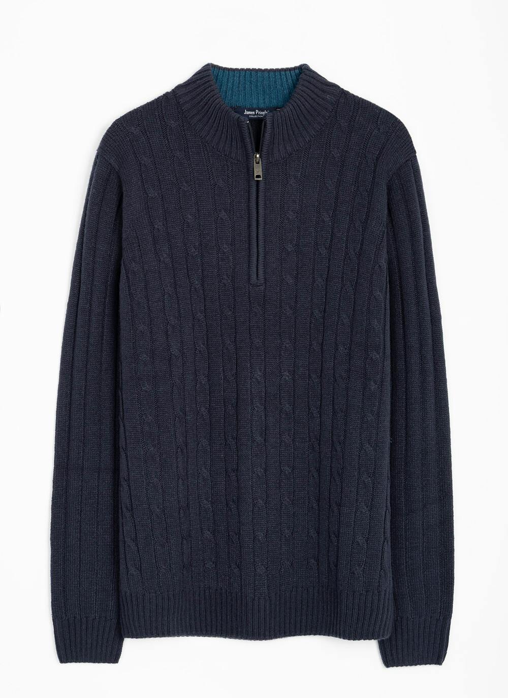  Textured Cable Knit Zip Neck Jumper