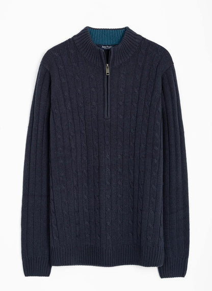  Textured Cable Knit Zip Neck Jumper