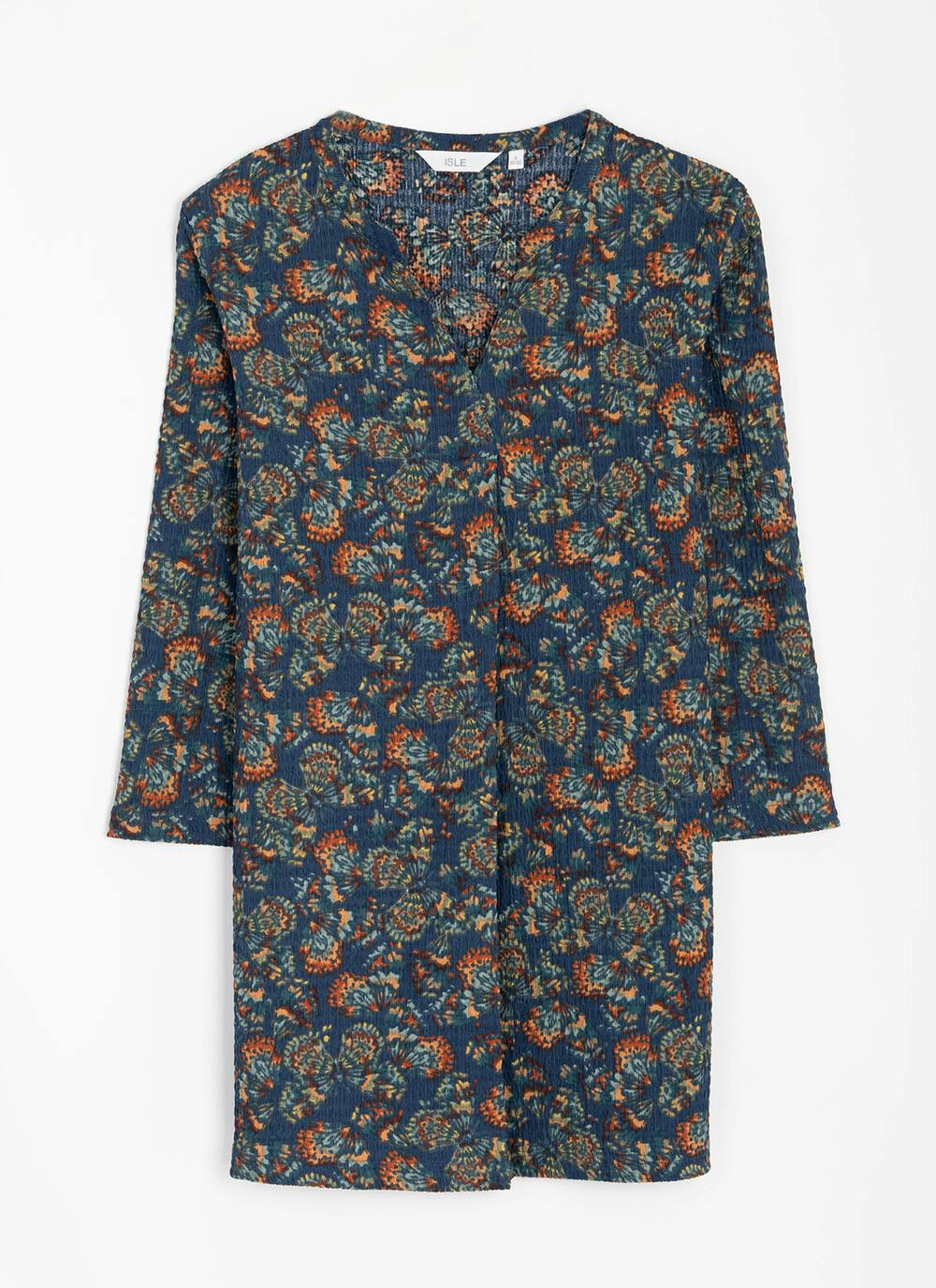  Textured Notch Neck Printed Tunic
