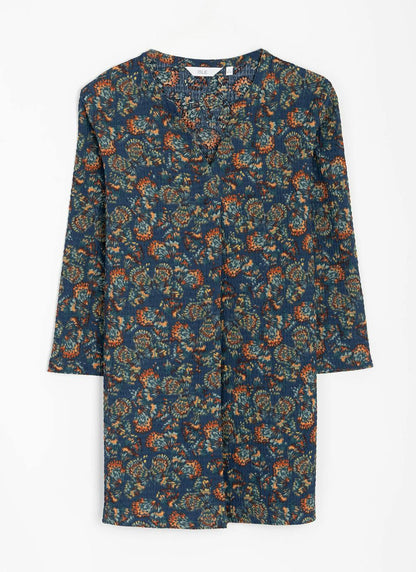  Textured Notch Neck Printed Tunic