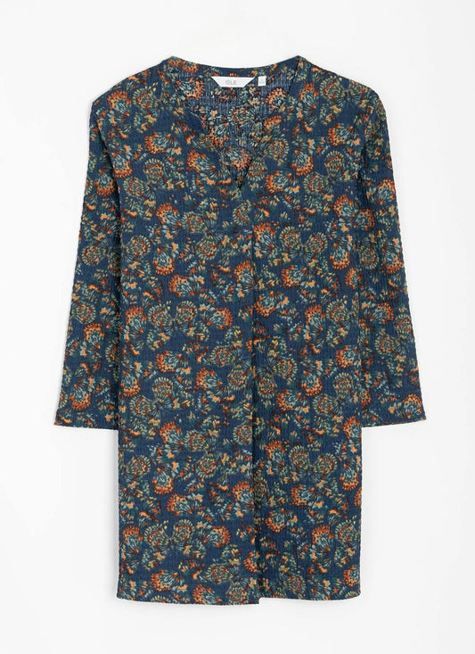  Textured Notch Neck Printed Tunic