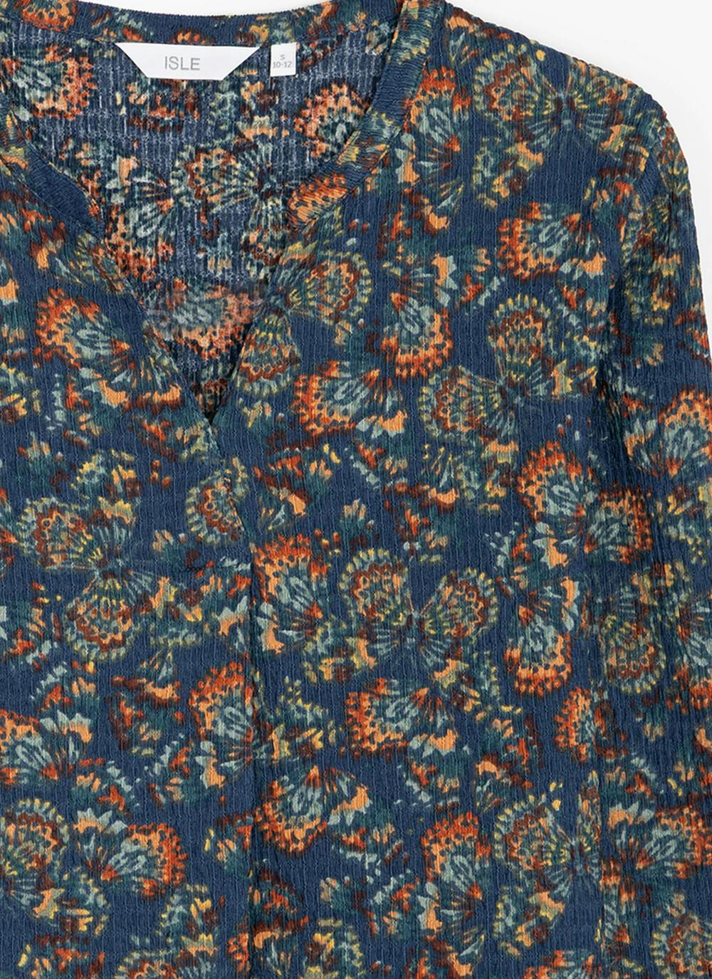  Textured Notch Neck Printed Tunic