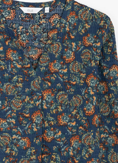  Textured Notch Neck Printed Tunic