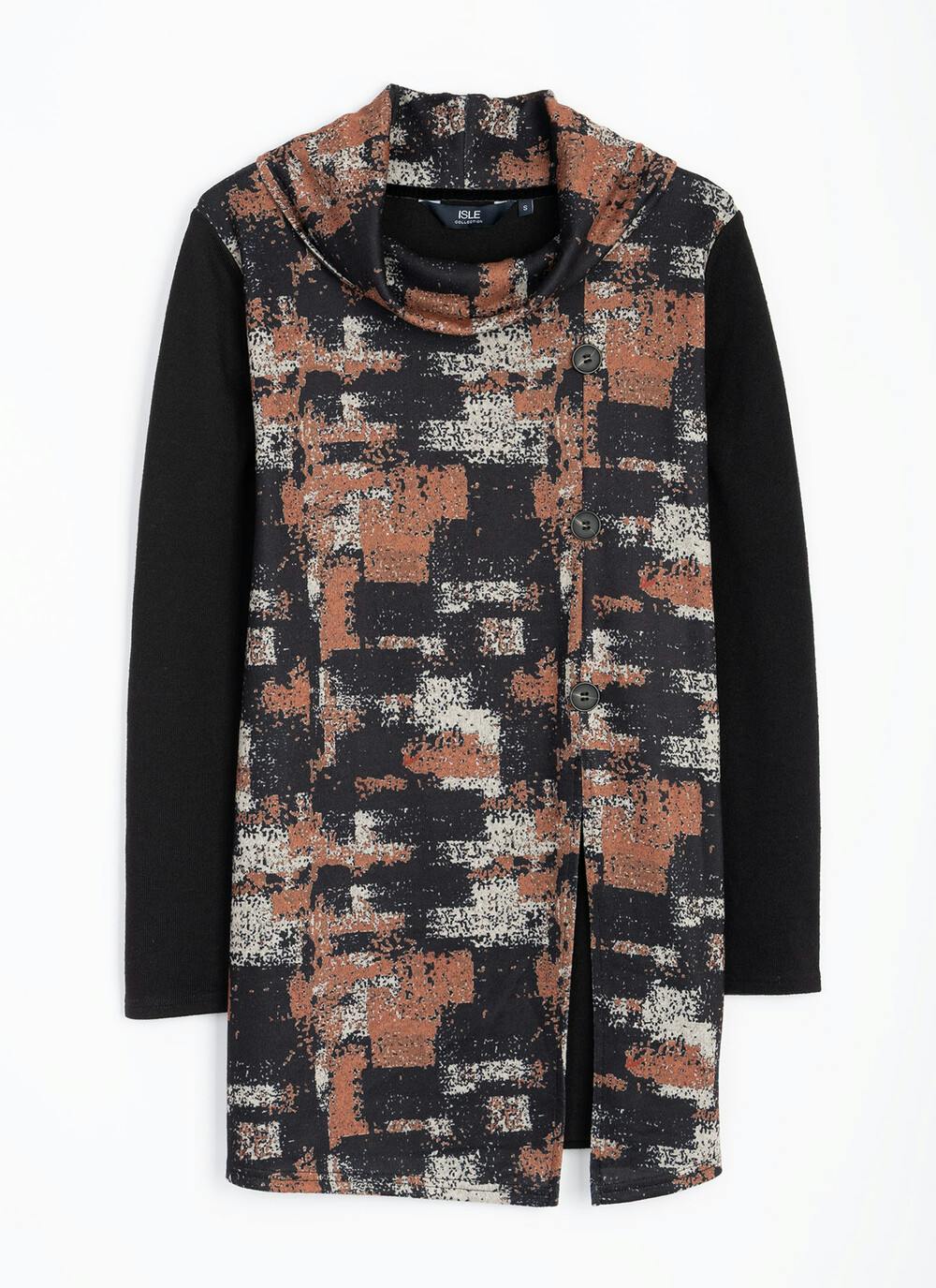 Button Front Cowl Neck Tunic