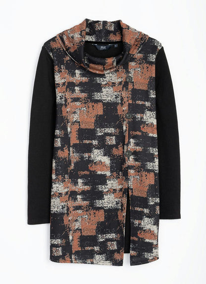  Button Front Cowl Neck Tunic