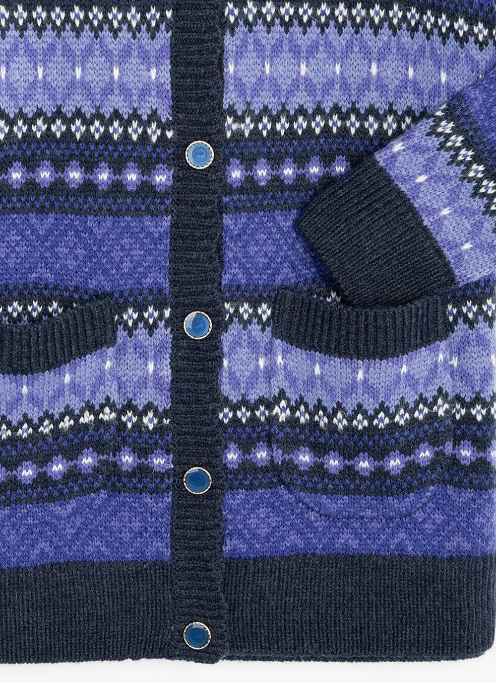  Fairisle Knit Collared Cardigan
