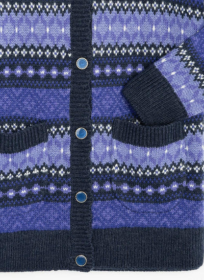  Fairisle Knit Collared Cardigan