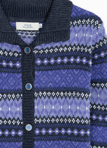  Fairisle Knit Collared Cardigan