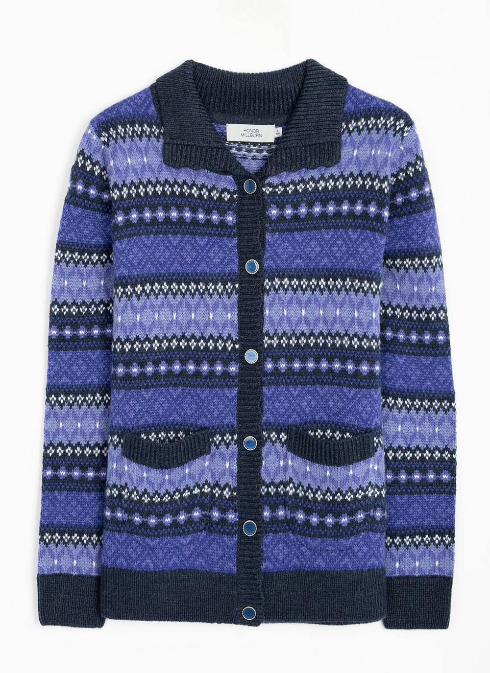 Fairisle Knit Collared Cardigan