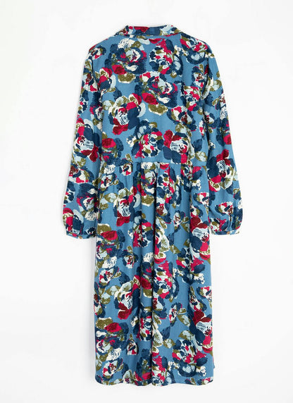  Printed V-Neck Midi Shirt Dress