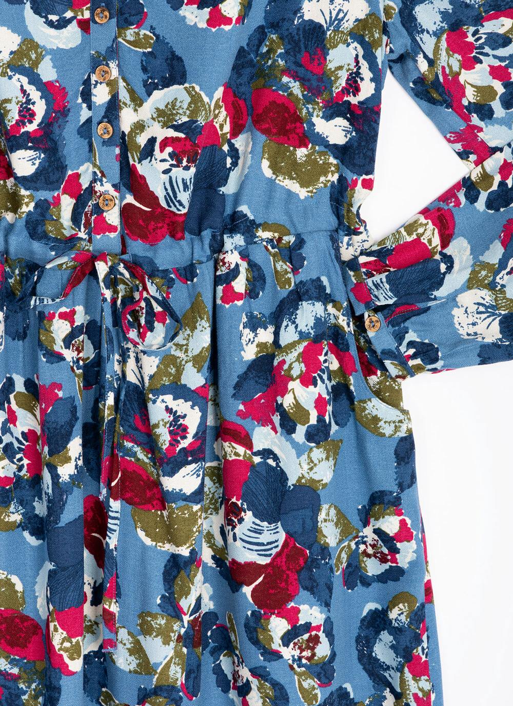  Printed V-Neck Midi Shirt Dress