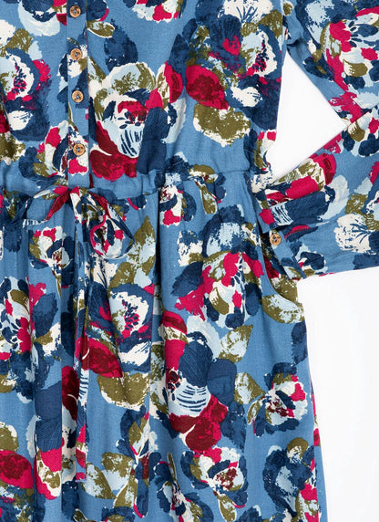  Printed V-Neck Midi Shirt Dress