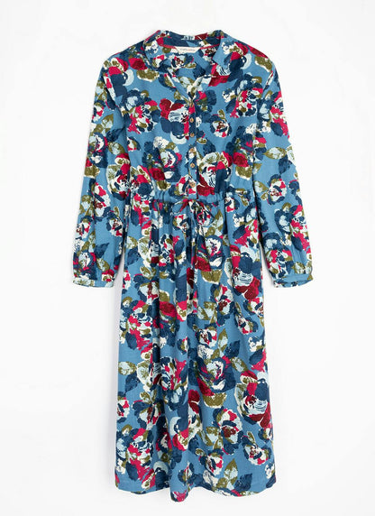  Printed V-Neck Midi Shirt Dress