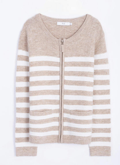  Striped Crew Neck Cardigan