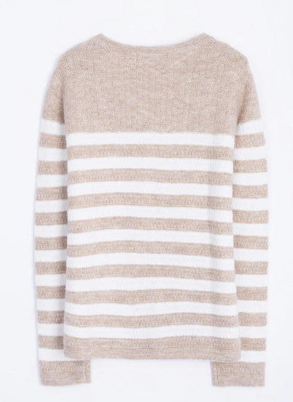  Striped Crew Neck Cardigan