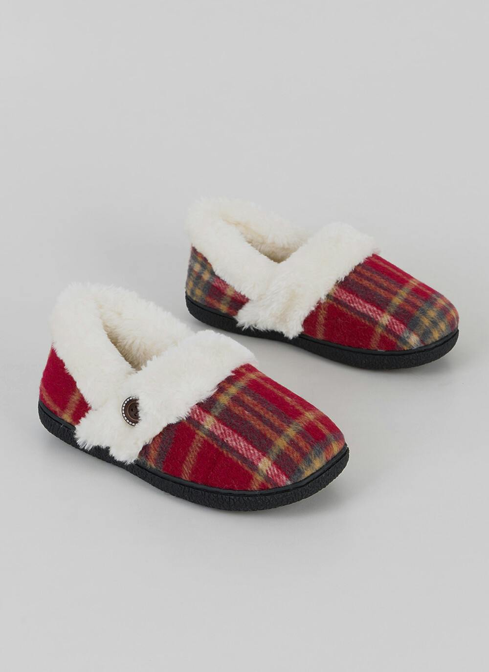  Comfy Faux Fur Lined Check Full Slippers