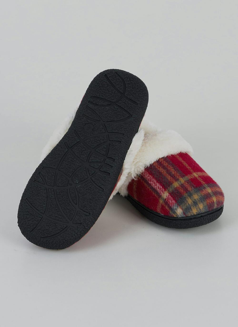  Comfy Faux Fur Lined Check Full Slippers