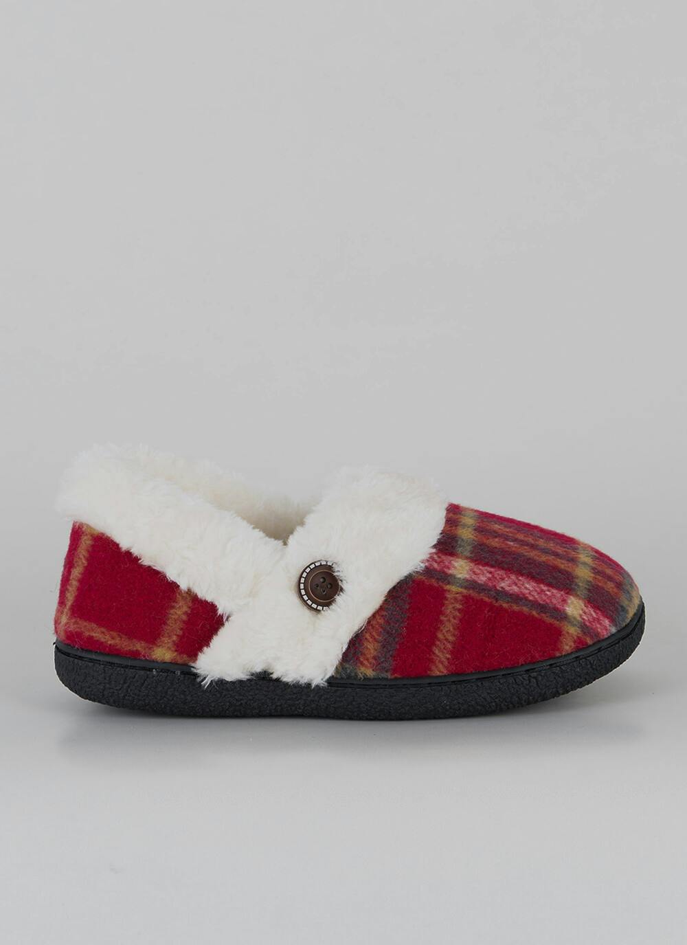  Comfy Faux Fur Lined Check Full Slippers
