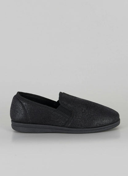  Plush Lined Faux Leather Full Slipper