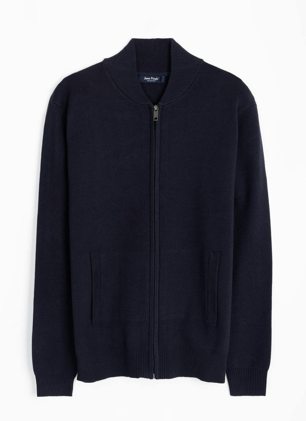  Cotton Rich Bomber Style Zip Cardigan