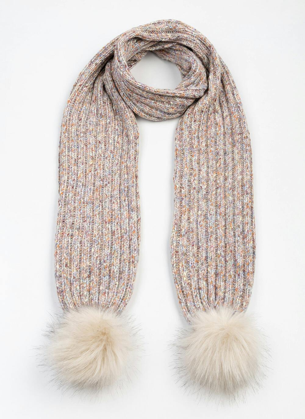  Knitted Wool Blend Pom Pom Scarf
