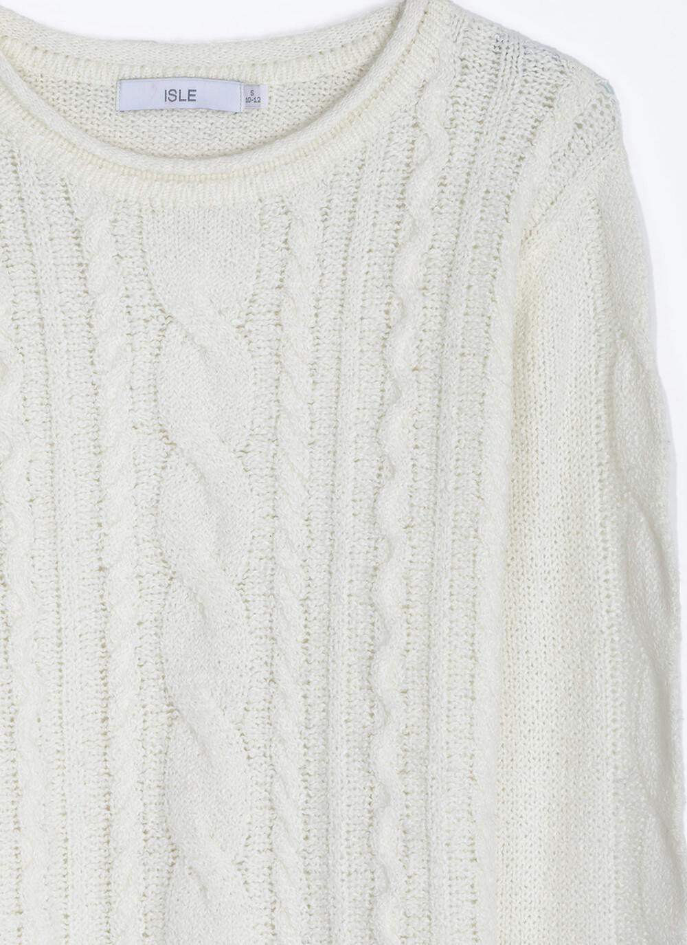  Wool Blend Cable Knit Crew Neck Jumper