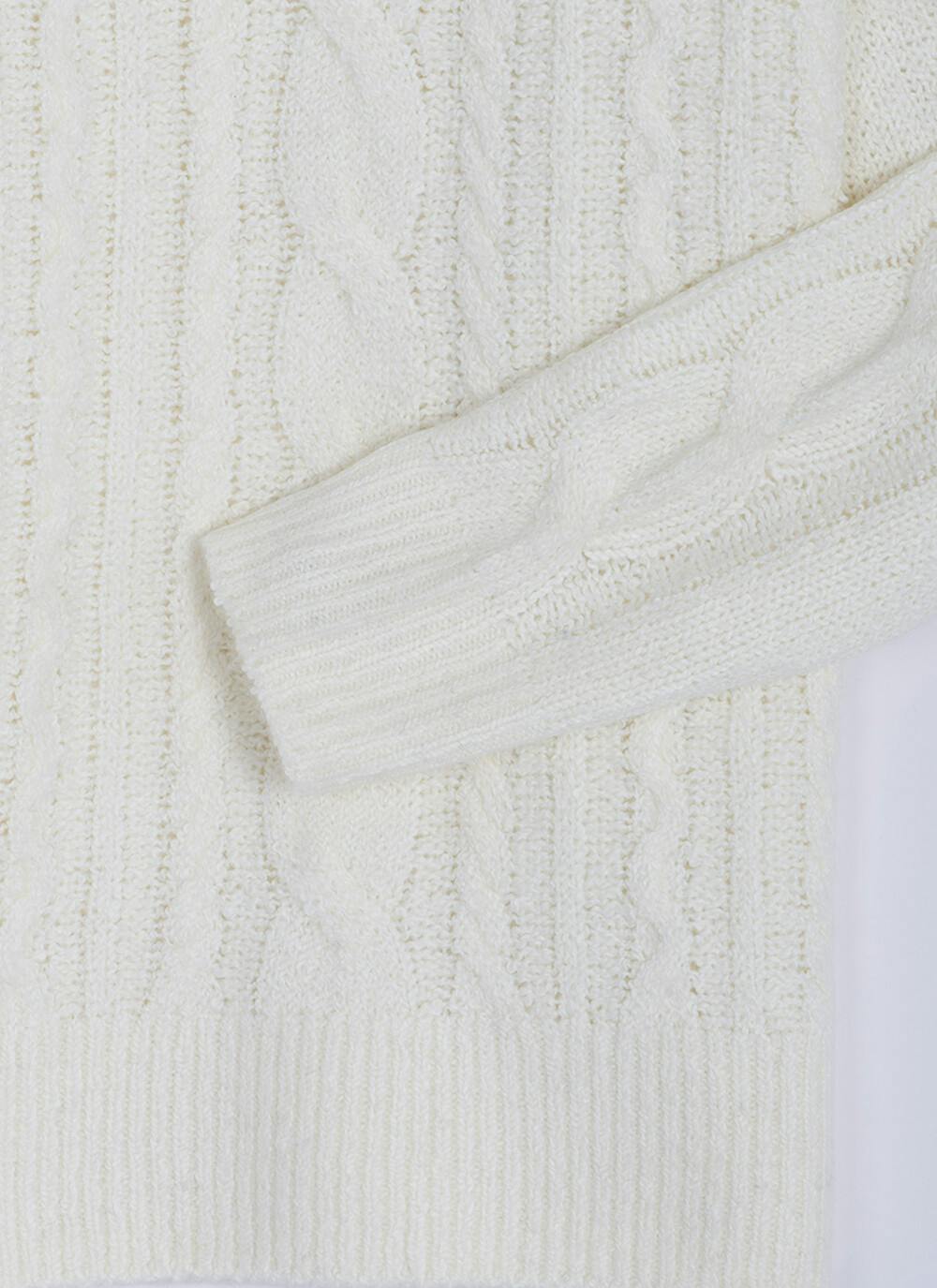  Wool Blend Cable Knit Crew Neck Jumper