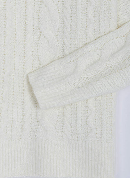  Wool Blend Cable Knit Crew Neck Jumper