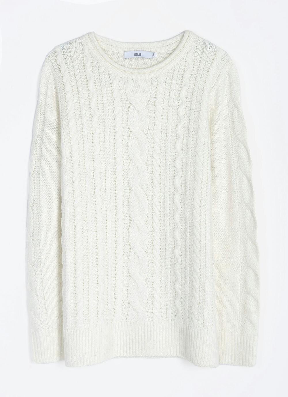  Wool Blend Cable Knit Crew Neck Jumper