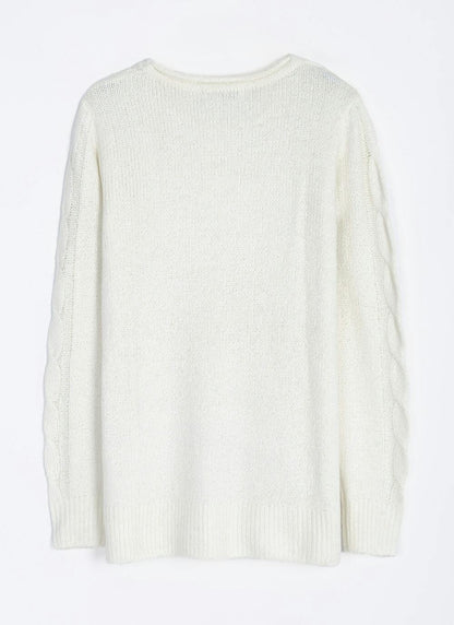  Wool Blend Cable Knit Crew Neck Jumper