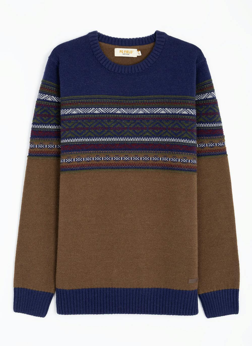  Fairisle Yoke Crew Neck Jumper With Wool