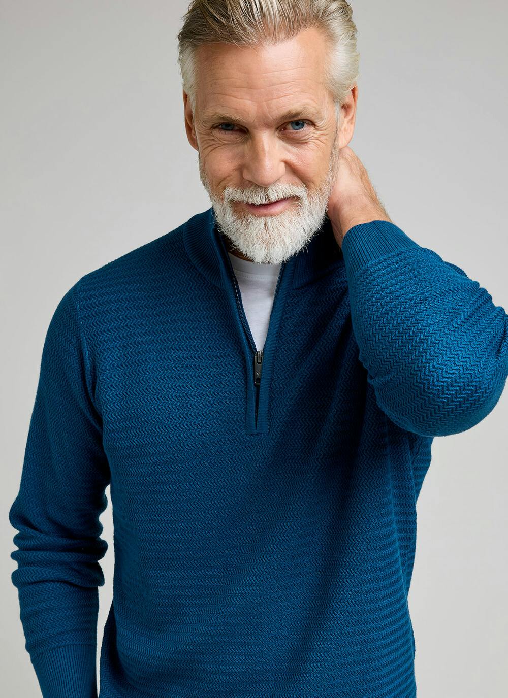  Cotton Rich Zip Neck Textured Jumper