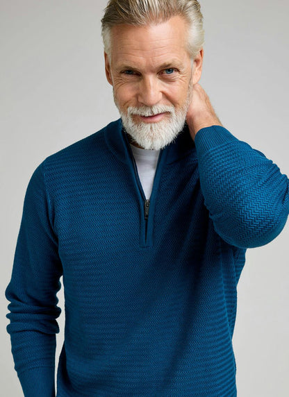  Cotton Rich Zip Neck Textured Jumper