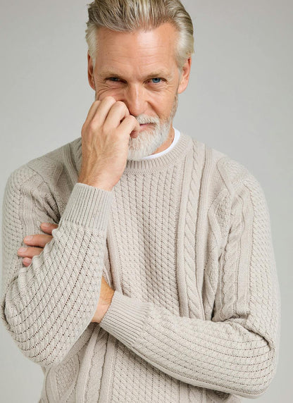  Cable Knit Crew Neck Jumper With Wool