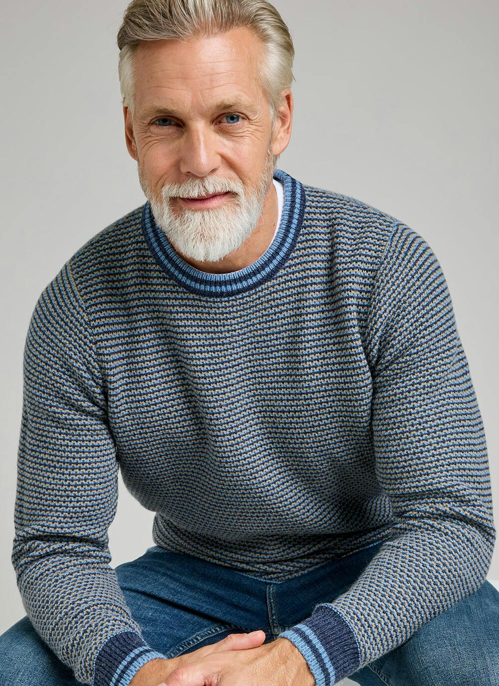  Striped Textured Knit Crew Neck Jumper