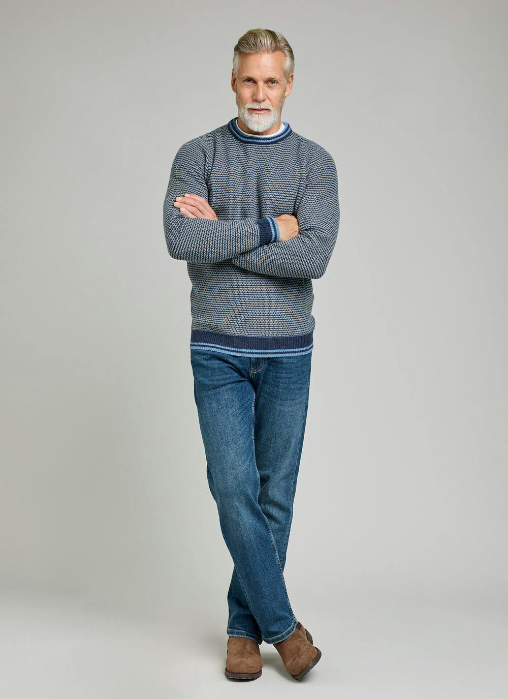  Striped Textured Knit Crew Neck Jumper