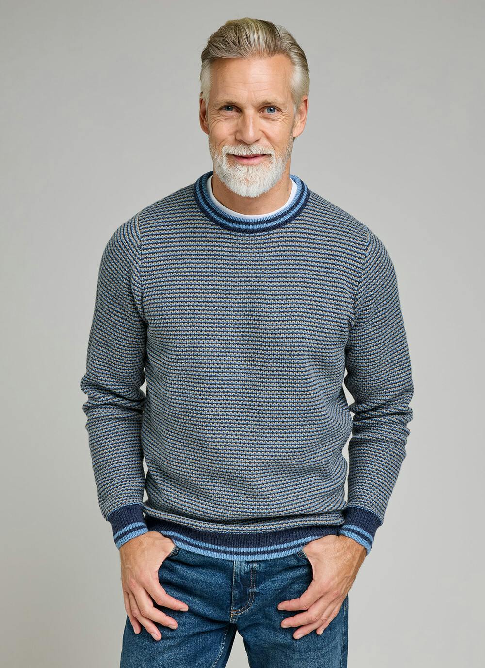  Striped Textured Knit Crew Neck Jumper