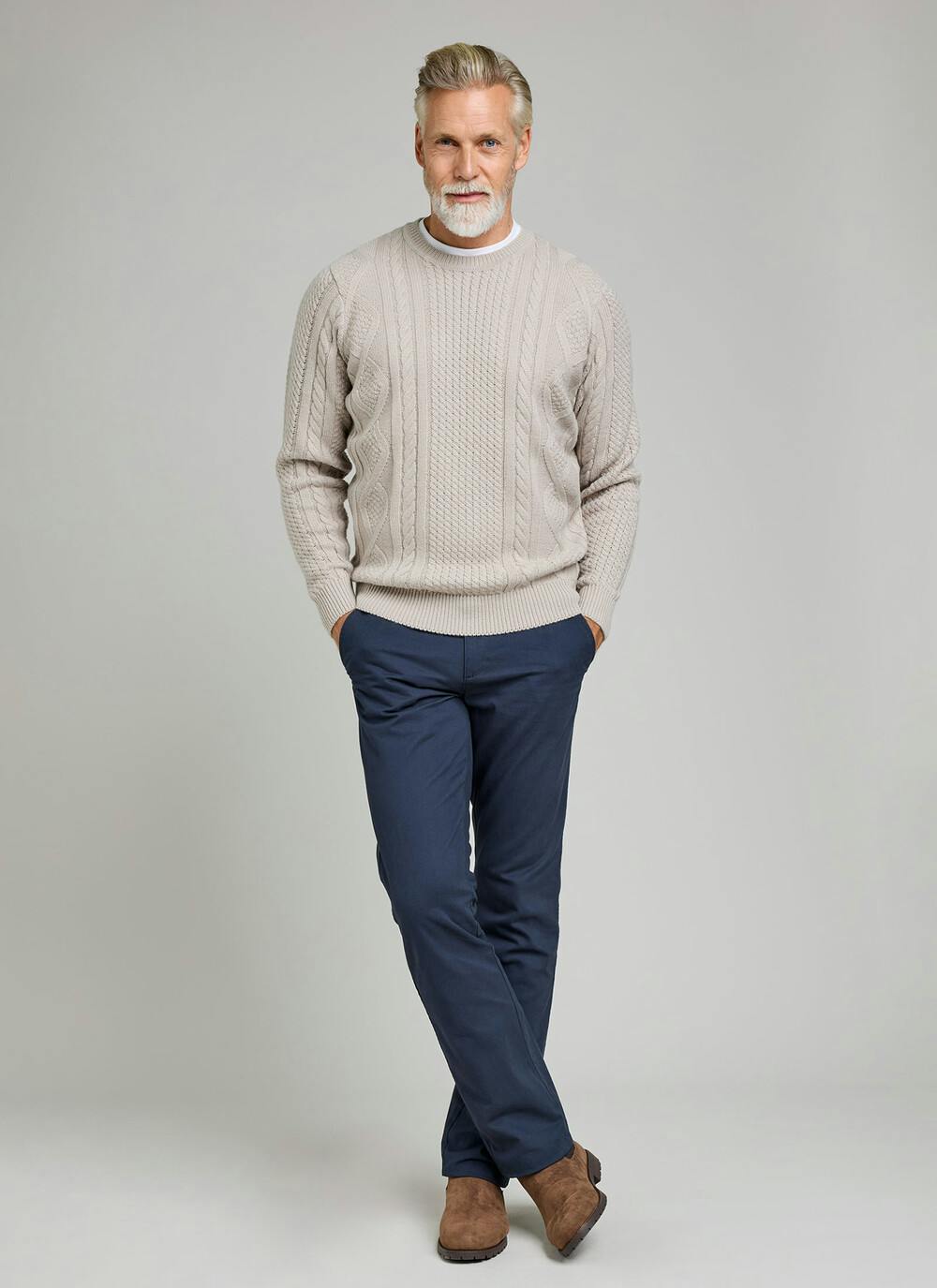  Cable Knit Crew Neck Jumper With Wool
