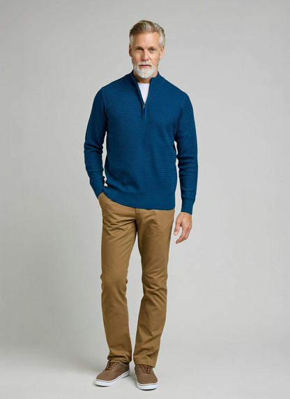  Cotton Rich Zip Neck Textured Jumper
