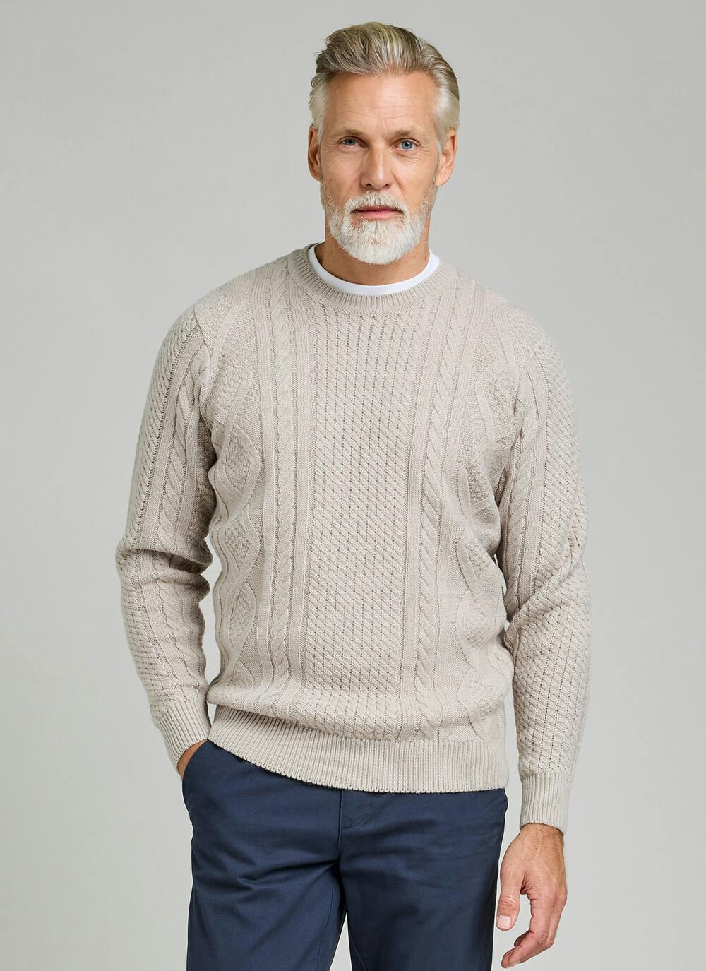  Cable Knit Crew Neck Jumper With Wool