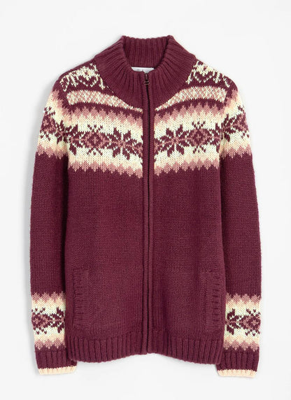  Fairisle Funnel Neck Cardigan