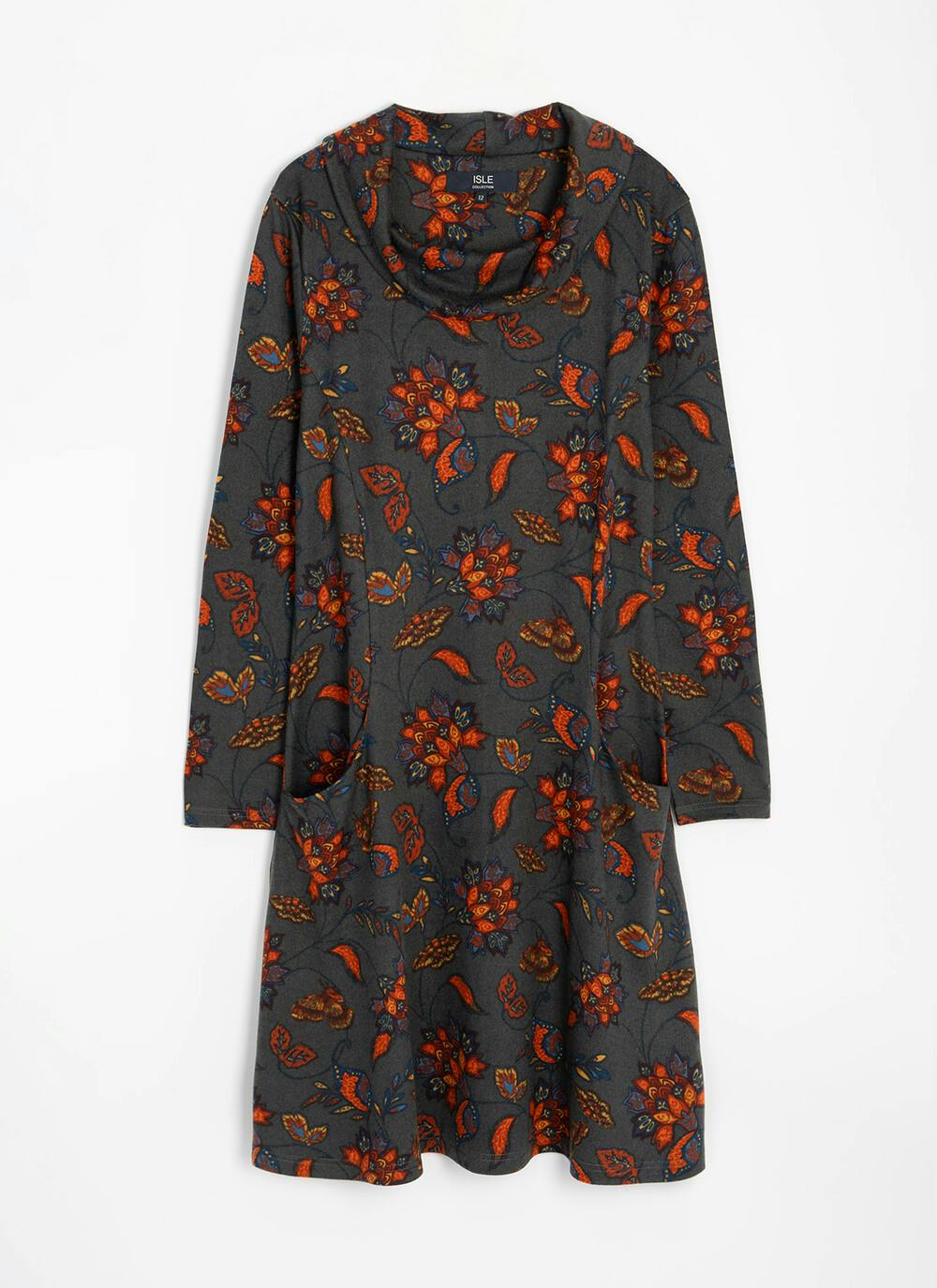  Warm Handle Cowl Neck Printed Dress