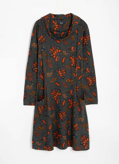  Warm Handle Cowl Neck Printed Dress